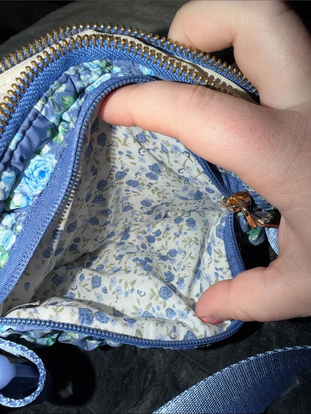 Blue Floral Quilted Bag - Lightweight Floral Waist Pack/Fanny
